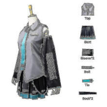 (Green Full set, L) Vocaloid Miku Cosplay Wig Costume Japan Midi Dress Beginner Future Miku Cosplay Female Halloween Women"s Girl"s Cloth Costume - JA