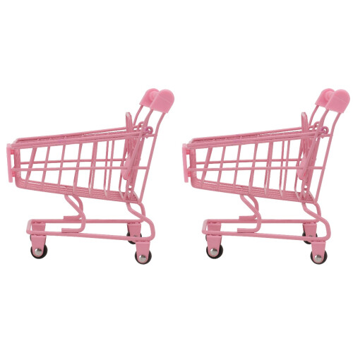 2 Pcs Mini Shopping Cart Trolley Desktop Storage Basket 2