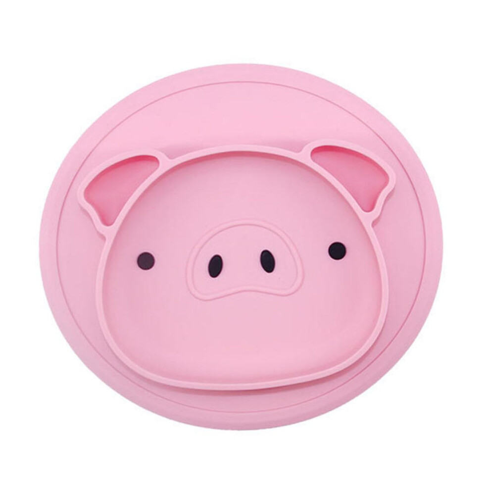 Cartoon Pig Silicone Plate Non-Slip Compartment Tableware For Feeding Mealtime Use Pink