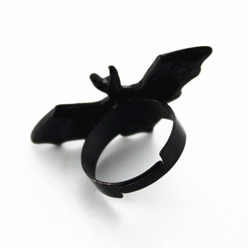 9 Pcs Adjustable Black Plastic Halloween Bat Rings For Kids Adults 1