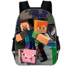 (Khaki) 3PCs/Set my world Children's School Backpack Kids School Bags my world Game 3D Print Design Teenagers Book-Bags Set