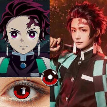 (Tanjirou) 2Pcs Anime Cosplay Colored Contact Lenses - Yearly Prescription, Demon Slayer Style