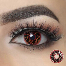 (Red Vein) 1 Pair White Black Blind Cosplay Contact Lenses Anime Halloween Snake Eye Yearly