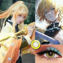 (Yellow) 2Pcs Anime Cosplay Colored Contact Lenses - Yearly Prescription, Demon Slayer Style