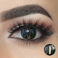 (Dragon Eye Green) 1 Pair White Black Blind Cosplay Contact Lenses Anime Halloween Snake Eye Yearly