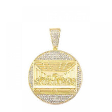 (Gold) Hip Hop Last Supper Pendant Iced Out Chain Necklace And Bracelet Men's Jewelry Iced Out Pendant Women Gift Hip Hop Jewelry