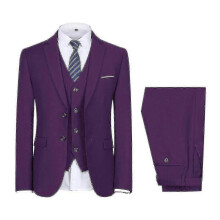 (2XL, Purple) Mens Wedding Party Dinner 3-pieces Suit Blazer Vest Pants 9 Colors