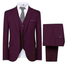 (L, Dark Red) Mens Wedding Party Dinner 3-pieces Suit Blazer Vest Pants 9 Colors