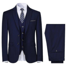 (2XL, Navy Blue) Mens Wedding Party Dinner 3-pieces Suit Blazer Vest Pants 9 Colors