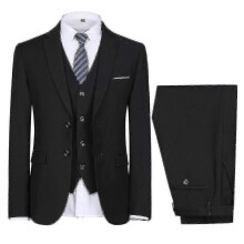 (2XL, Black) Mens Wedding Party Dinner 3-pieces Suit Blazer Vest Pants 9 Colors