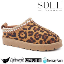 (LEOPARD, EU 40 - UK 7) LIVE Ladies Faux Fur Lined Slip-On Outdoor Slippers - Warm and Cozy - Girl, Footwear Comfort Footwear Girl Women Black Walking