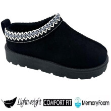 (BLACK, EU 40 - UK 7) LIVE Ladies Faux Fur Lined Slip-On Outdoor Slippers - Warm and Cozy - Girl, Footwear Comfort Footwear Girl Women Black Walking