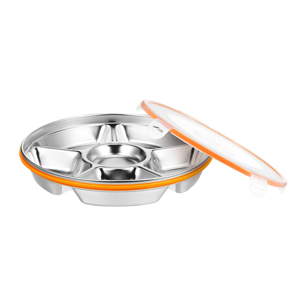 2Pcs Divided Serving Tray With Lid 6 Compartments Stainless Steel-image-OPC-PKYGMFW-NEW