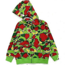 (160cm, unisex) BAPE WGM Camo 3D Hooded Zip Up Shark Sweatshirt for Kids Boys Girls Youth Casual Jacket 2025