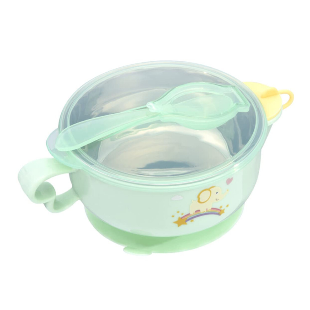 Green Stainless Steel Suction Bowl With Spoon Insulated Non Slip Feeding For Self Feeding Training Mint Highchair Trays