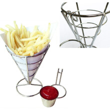 10 Pcs Fries Food Stand Holder French Fry Chips Cone Metal Wire Basket