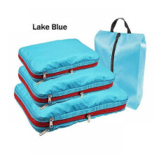(Sky Blue) Durable Compression Packing Cubes Travel Accessories Suitcase Organizer Bag With Shoe Bag Portable Folding Luggage Storage Pouch