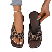 (37,Leopord)Fashionable Squared Toe Flat Sandals Wear-Resistance Non-Slip Shoes for Party Daily Work
