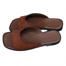 (36,Brown)Fashionable Squared Toe Flat Sandals Wear-Resistance Non-Slip Shoes for Party Daily Work