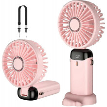 KINZON Couleur rose-Ventilateur portatif, mini ventilateur portable rechargeable par USB, petit ventilateur de poche 5 vitesses avec base, batterie 30