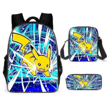 KINZON 3pcs/set Cartoon Anime Pokmon Kids Backpack Lunch Bag Pencil Case Student Schoolbag Pyl101