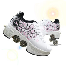 Roller Skate Shoes Deformation Parkour Shoes 2-In-1 Double-Row Wheel Automatic Walking White Size 43