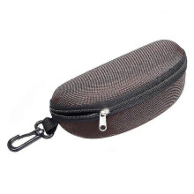 (Coffee) Portable Sunglasses Case Glasses Protector Lightweight Zipper Eyeglass Shell With Carabiner