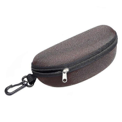 (Coffee)Portable Sunglasses Case Glasses Protector Lightweight Zipper Eyeglass Shell With Carabiner