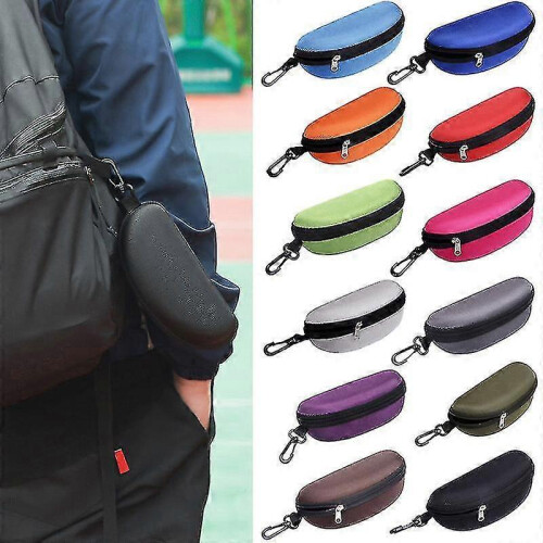 (Coffee)Portable Sunglasses Case Glasses Protector Lightweight Zipper Eyeglass Shell With Carabiner 1