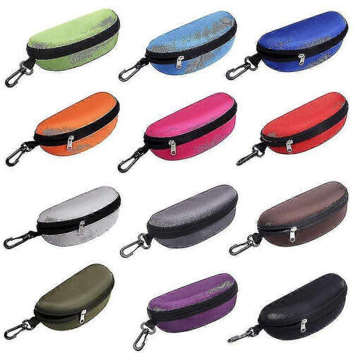 (Coffee)Portable Sunglasses Case Glasses Protector Lightweight Zipper Eyeglass Shell With Carabiner 2
