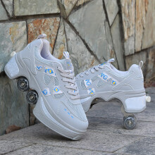 2-in-1 Multi-Purpose Shoes Inline Skate And Adjustable Quad Roller Boots Unisex Walking Shoes Size 39