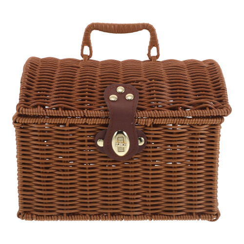 2Pcs Rattan Mahjong Storage Box With Lids Rectangular 20X15.5X15Cm 1