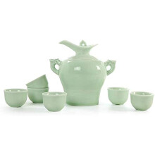Sake Set 8-Piece With Warmer Celadon Cups Traditional Japanese Sake Set For Warm And Cold Service