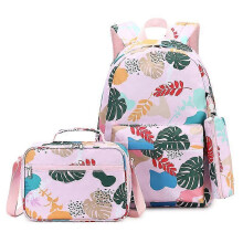 (Pink) KINZON Kaxidy Backpack Set 3 In 1 Schoolbag With Lunch Box Pencil Case Travel Bag