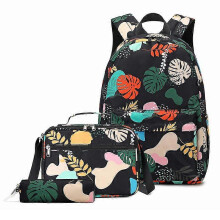 (Black) KINZON Kaxidy Backpack Set 3 In 1 Schoolbag With Lunch Box Pencil Case Travel Bag