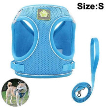 2 Packs Dog Harness Step-in Breathable Puppy Cat Dog Vest Harnesses Vest-style Dog Traction Rope Reflective-blue S