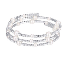 2Pcs Triple Rhinestone Pearl Zircon Bracelet For Women Girls Silver