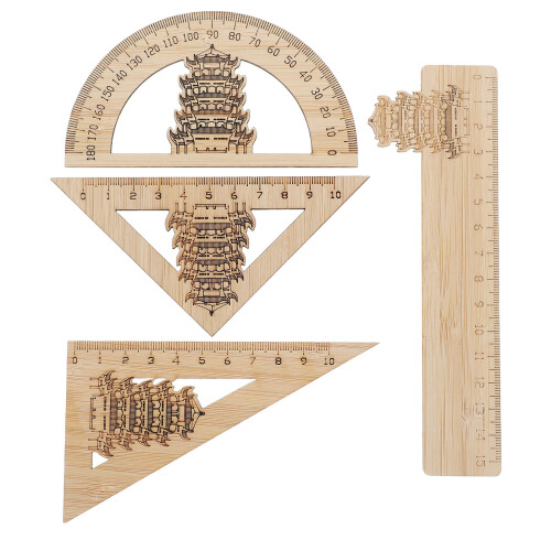 8 Pcs Bamboo Ruler With Yellow Crane Tower Vintage Measuring Tool 1