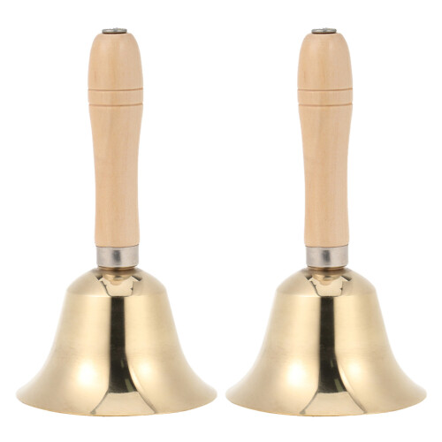 6 Pcs Copper Bell With Wood Handle For Dinner Party Service