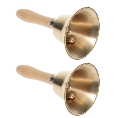 6 Pcs Copper Bell With Wood Handle For Dinner Party Service 2