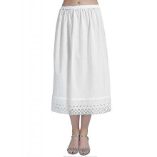 (L, Ivory-80cm Length) "100% Cotton Women'shalf Slip Underskirt Vintage Skirt Extender With Lace Embroidery" n