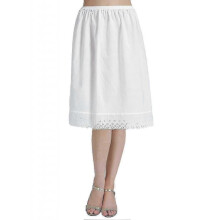 (S, Ivory-60cm Length) "100% Cotton Women'shalf Slip Underskirt Vintage Skirt Extender With Lace Embroidery" n