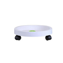 (33cm, White) Large Wheeled Plant Stand - Green Round Tray 35cm