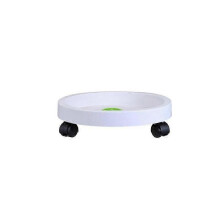 (28cm, White) Large Wheeled Plant Stand - Green Round Tray 35cm