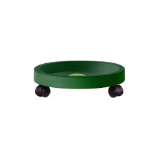 (33cm, Green) Large Wheeled Plant Stand - Green Round Tray 35cm