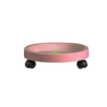 (33cm, Red) Large Wheeled Plant Stand - Green Round Tray 35cm