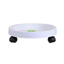 (38cm, White) Large Wheeled Plant Stand - Green Round Tray 35cm