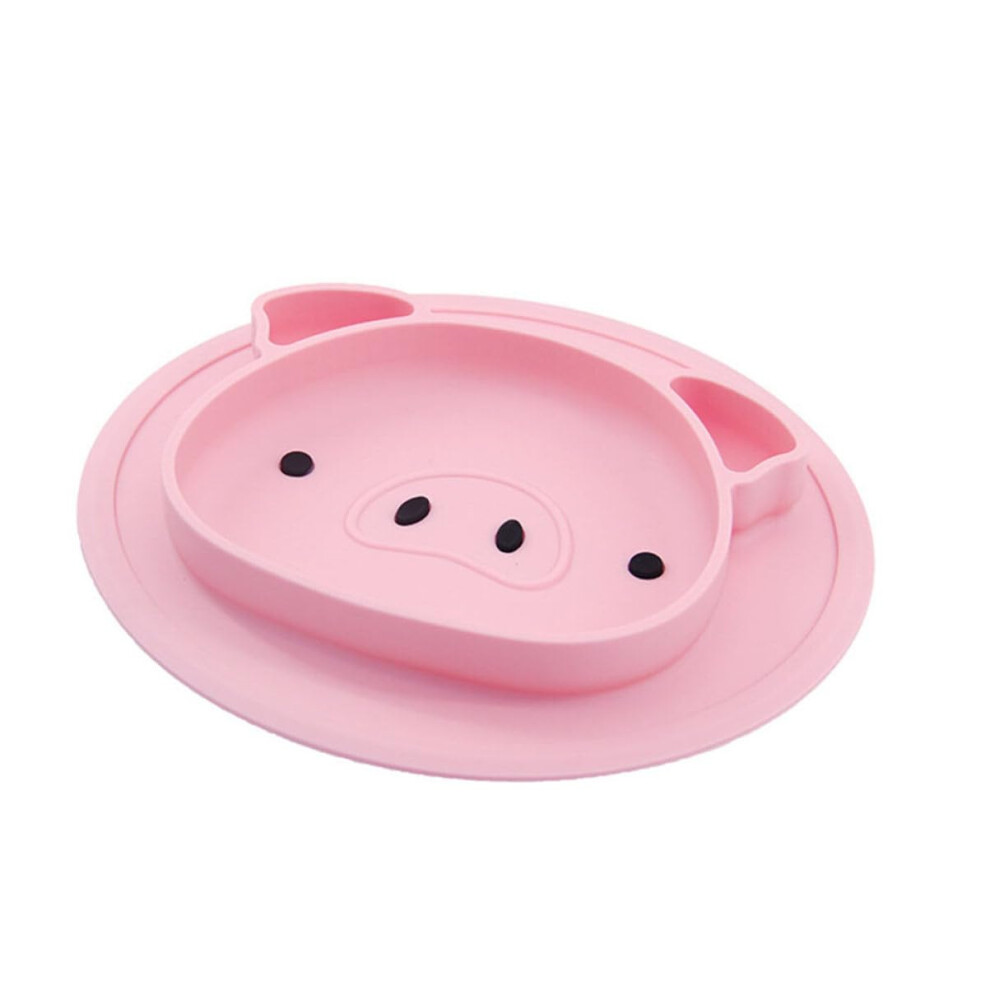Silicone Dinner Plate Cartoon Pig Design Non Slip For Weaning And Mealtime Pink
