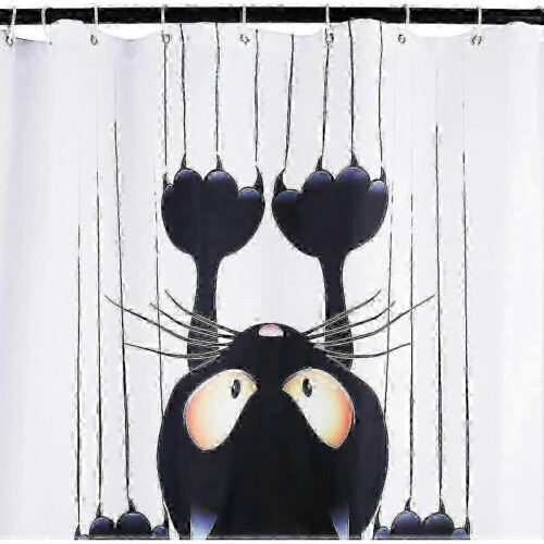Shower Curtain Cat Print Waterproof Bathroom Drape with Hooks 1