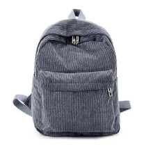 (Gray) Women Vintage Rucksack Corduroy Backpack School Bag Casual Computer Bookbag